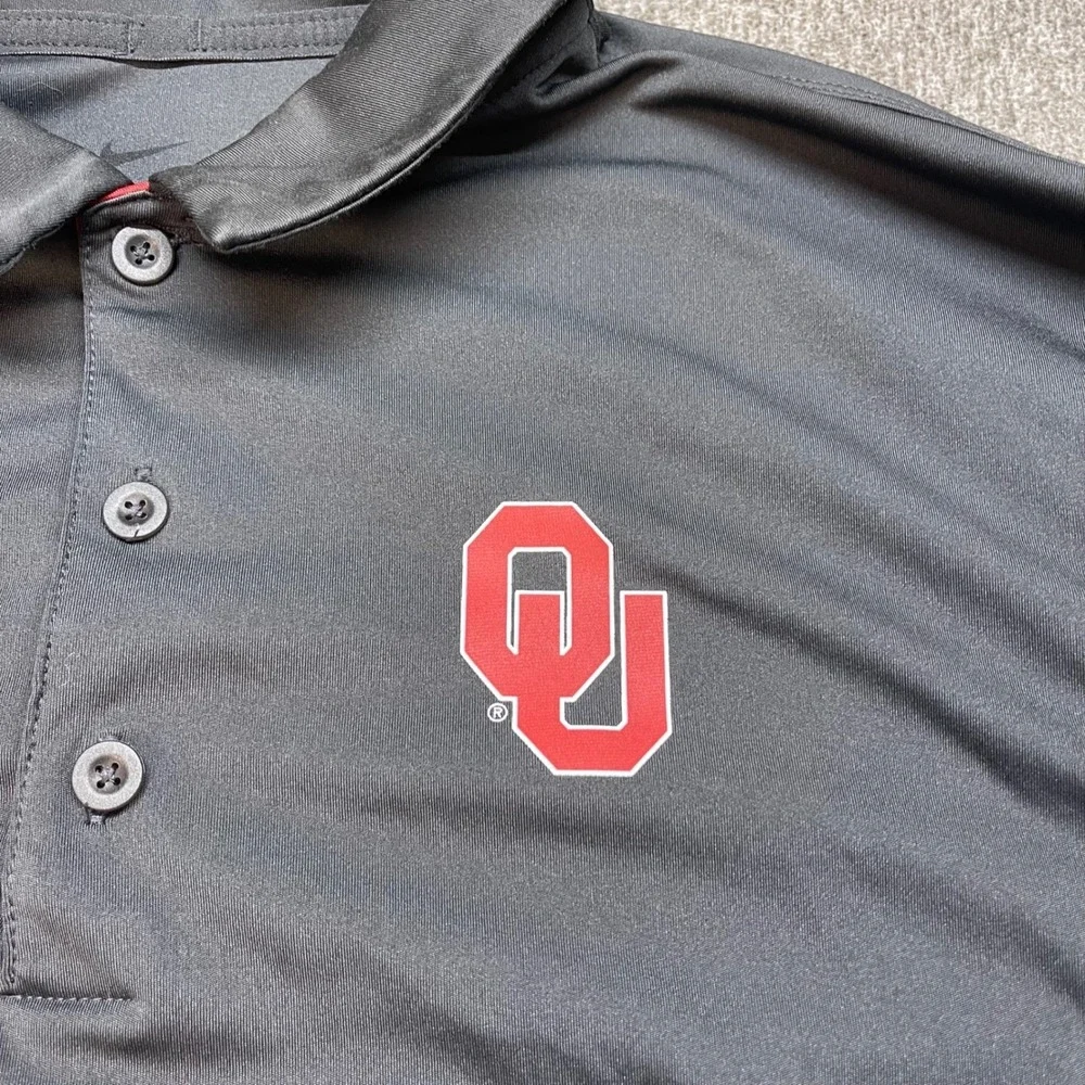 Oklahoma Sooners OU Nike Dri Fit Polo Shirt Mens Medium Gray Red Golf Athletic